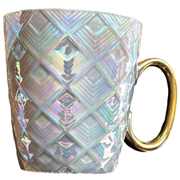 Iridescent Mugs with Oversized Metallic Handles Shimmering White, Silver, Gold - Picture 8 of 13